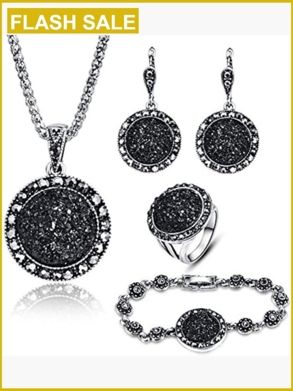 4 Pc Jewelry Set Hoop Pendant Necklace Bracelet Ring